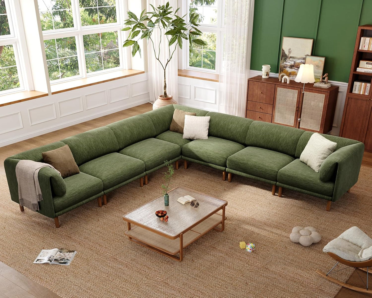 Cloud Sectional Couches for Living Room,Modular Sectional Sofa,Green | Extra Deep 9 Seater,Oversized Couches With 2 Ottoman,Solid Wood Leg,Large Sofa for Big Space,Office,Apartmen