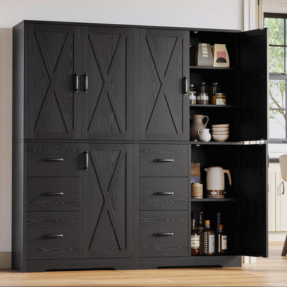 IRONCK Pantry Cabinet, Kitchen Storage Cabinet with 3 Door & Drawer, Black | Adjustable Shelf. 67.5inch Tall. 5 Tier Freestanding. 150 lbs Per Shelf. Modern Style. FSC-certified Wood. Anti-tip.