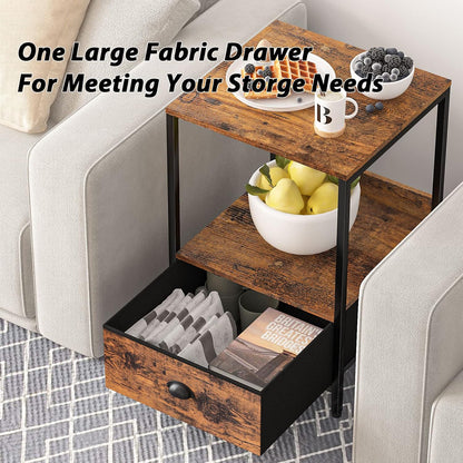 Furologee Rustic Brown Industrial Style Nightstand with Drawer, 15.7" L x 15.7" W x 21.7" H