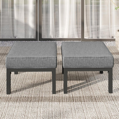 Wisteria Lane Metal Patio Furniture Footstools Set of 2, Oversized Outdoor Ottomans with Upgraded Cushions, All-Weather Outdoor Footrest Seat for Balcony, Garden, Deck, Backyard, Gray
