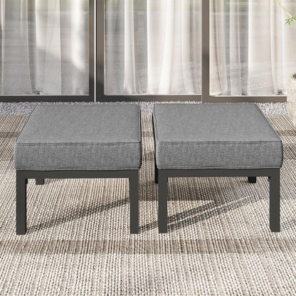 Wisteria Lane Outdoor Footstools Patio Ottoman Set of 2, Aluminum All-Weather Outdoor Footrest Seat with Removable Cushions, Patio Furniture Ottomans for Garden, Backyard, Poolside-Gray