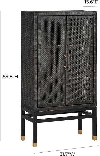 Tov Furniture Amara Charcoal Woven Rattan Wall Cabinet