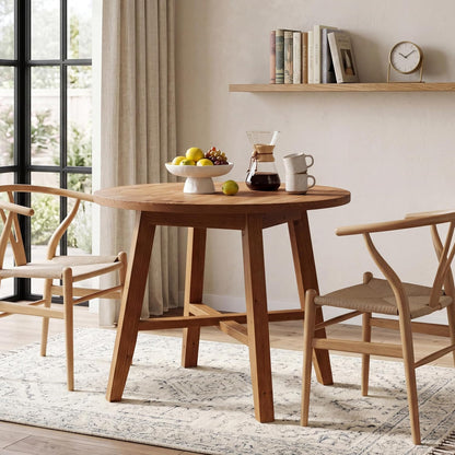Solid Wood Round Dining Table for 2-4, 31.5-Inch Farmhouse Small Kitchen Table for Dining Room, Kitchen, or Small Spaces (Brown)