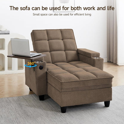 41.7" Oversized Living Room Chair, Convertible Chaise Lounge Chair Indoor with Adjustable Backrest, Deep Seat Accent Reading Chair with Armrest Storage, Swivel Side Table & Cup Holders for Bedroom