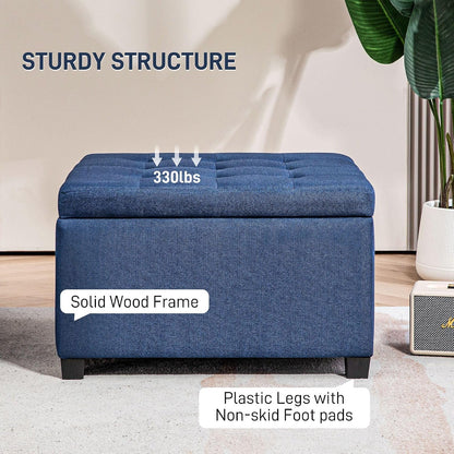Round Storage Button Tufted Flip Top Ottoman in Classic Blue Velvet with Comfortable Upholstery and Premium Quality Design