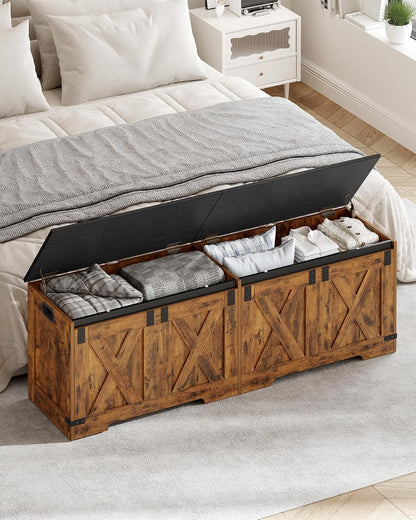 Hzuaneri 59" Farmhouse Storage Chest and Bench | 70 Gal | 330lb Seat | Soft-Close Hinges | Rustic Brown | Shoe and Blanket Storage for Bedroom, Living Room, Entryway | Easy Assembly | SB15001X