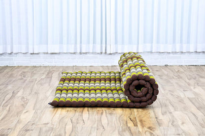 Leewadee - Foldable Floor Mattress - Japanese Roll Up Futon -Trifold Tatami Mat- Guest Floor Bed - Camping Mattress - Thai Massage Mat, Kapok Filled, 75 x 57 inches, Brown Green