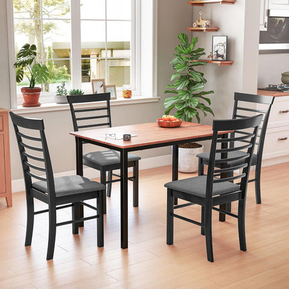 HOMCOM Wooden Dining Chairs Set of 2, Farmhouse Upholstered Kitchen Chairs with Rubber Wood Frame for Living Room, Dining Room, Black and Gray