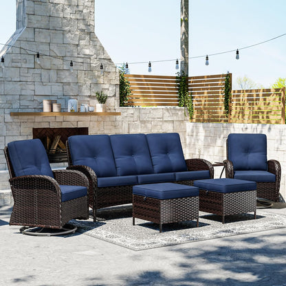 Joyside Wicker Patio Furniture Set, 6 Piece Outdoor Furniture Set with Thickened Cushions, High Back, Deep Seating, Wide Armrest, Outdoor Swivel Rocker Chairs for Porch, Deck