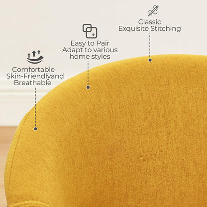 Art Leon Mid Century Modern Dining Chairs - Set of 2 Kitchen Dining Room Chairs, Fabric Accent Chairs with Wood Legs, Walnut Bentwood, Yellow
