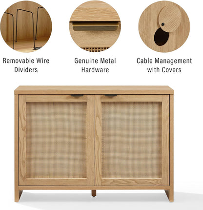 Crosley Furniture Kenji Record Player Cabinet with Vinyl Storage, Media Stand, Modern Home Organizer, Ash