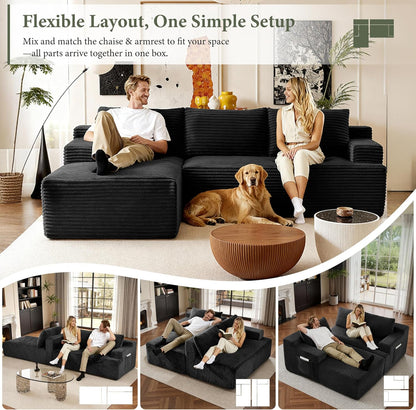 96" Sectional Couches for Living Room Cloud Couch Sofa with L-Shape Upholstered Couchs Modern Modular Sectional Couch with Chaise