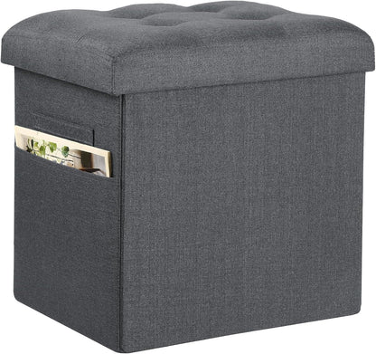 Storage Ottoman, Foot Rest Stool with Thicker Foam Padded Seat. 61L Slim Tall Foldable Linen Footstool Storage Bench Small Ottoman for Living Room, Bedroom. 350lbs Load Capacity, 17x13x17in, Dark Gray