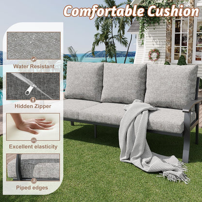 HOMREST Outdoor Couch Aluminum Patio Furniture Sofa, 3-Seat All-Weather Metal Outdoor Patio Furniture with Cushions, Grey