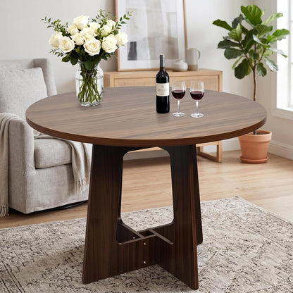 Round Dining Table for 4, 43.3" Kitchen Table for Dining Room, Circle Farmhouse Kitchen Table, Wood Dinner Table for Kitchen, Living Room, Apartment, Walnut Brown
