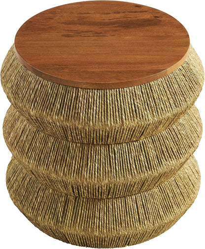 Modway Maris Hand-Woven Seagrass and Wood Round Side Table – 18 Inch Drum End Table for Boho, Coastal, or Modern Living Rooms in Walnut Natural