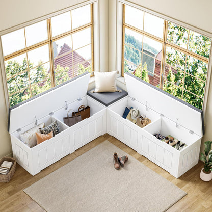 L Shaped Corner Storage Bench with Cushion, Breakfast Nook Bench, Kitchen Banquette Dining Seating with Hidden Storage, Flip-Top Shoe Storage Benches for Entryway Cloakroom