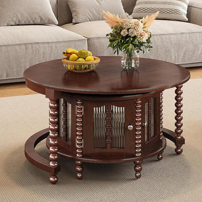 32" Vintage Designed Stacking Nesting Tables, Set of Nesting Tables with Hidden Storage Cabinet, Side Tables with Classic Retro Decor for Indoor Home Spaces, Walnut