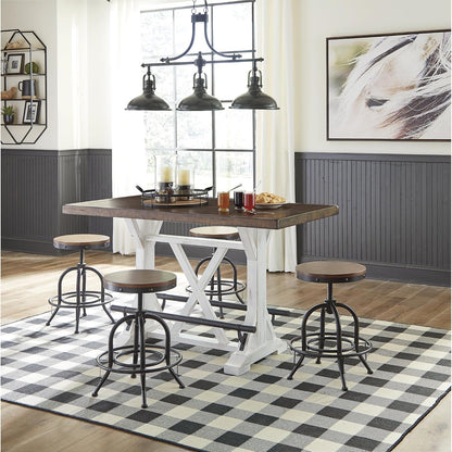 Signature Design by Ashley Valebeck Counter Height Dining Table, Rustic Farmhouse Design, Black Metal Footrest, Seats Up to 4, Great for Small Spaces, White