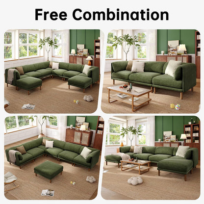 Cloud Sectional Couches for Living Room,Modular Sectional Sofa,Green | V-Shaped Extra Deep 7 Seater,Mid Century Modern Oversized Sectional Couches with Solid Wood Leg,Large Sofa for Big Space