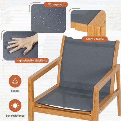 Greesum 4 Piece Furniture Outdoor Acacia Wood Chair with Ottoman for Porch, Balcony, Deck, Patio, Backyard, Gray