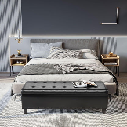 51inches Rectangular Tufted Faux Leather Storage Ottoman Black Durable Premium Comfortable Luxury Stylish Elegant Contemporary