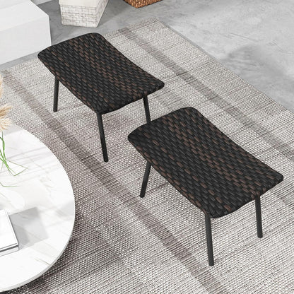 Tangkula Set of 2 Patio Ottomans, Multipurpose Rattan Ottomans w/Padded Quick Dry Foam & Heavy-Duty Metal Legs, Outdoor Wicker Footrest Extra Seating for Poolside, Backyard All Weather Resistant
