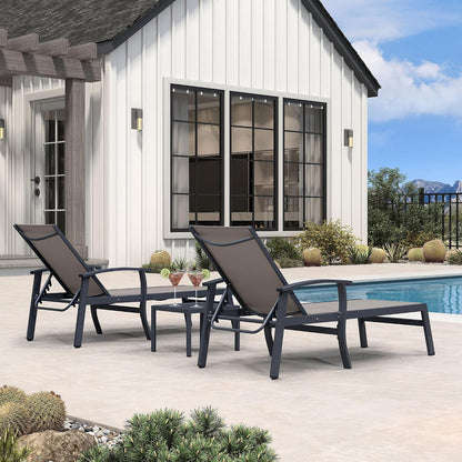 PURPLE LEAF Outdoor Chaise Lounge Chairs Set of 2 Aluminum Frame, Taupe | Textilene quick dry & durable, Powder coat for anti-rust, Armrests added comfort, Built-in Side Table, 5 Adjustable position
