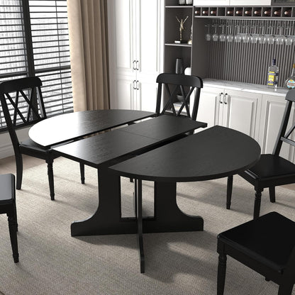Henf 5 Piece Round Extendable Dining Table Set for 4, 43"-59" Wood Oval Expanding Kitchen Table with 4 Chairs, Space Saving Extendable Dining Room Tables with Pedestal Base (Black & Gray)