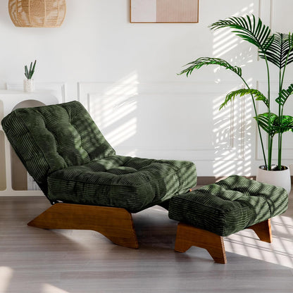 MAXYOYO Accent Chair with Ottoman, Lounge Chair with Adjustable Backrest | Tufted Living Room Chair Upholstered Lounge Chair with Footrest Set, Modern Chair for Reading Room, Green