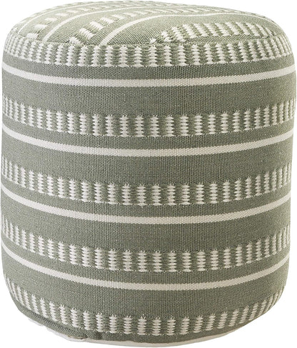 LR Home Dash and Stripe Geometric Indoor Outdoor Pouf, Green/White, 20" x 20" x 20"