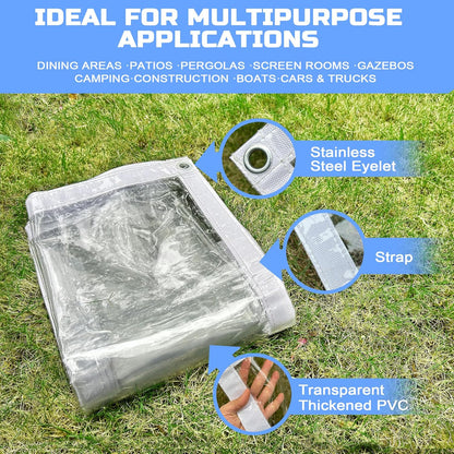 Clear Tarp 4 x 4FT, 20 Mil Clear Vinyl Tarp, Small Cover Plastic Sheeting with Grommets, Double-Stitched Reinforced Edges, Heavy Duty Tarps Waterproof and Tearproof
