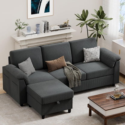 Vongrasig 79" Convertible Sectional Couches Sofa with Storage Ottoman, 3 Seat L Shaped Couch with Side Storage Pockage, Small Couches for Living Room, Apartment and Small Space, Grey