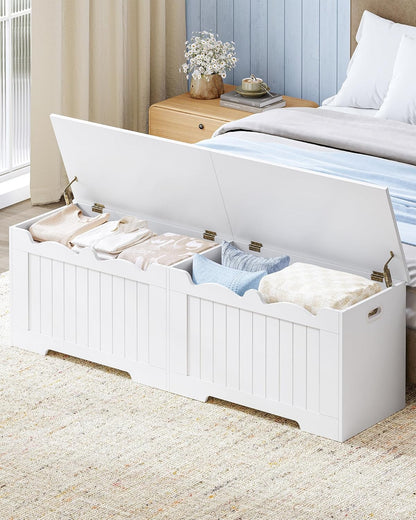 Hzuaneri 59" Storage Chest, Storage Bench Trunk with 2 Hinges, Wooden Box, Lift-Top Chest Organizer, Shoe Bench for Entryway, Bedroom, Living Room, White SB01503X