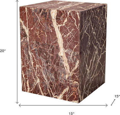HomeRoots 20" Red Marble Square Block End Table