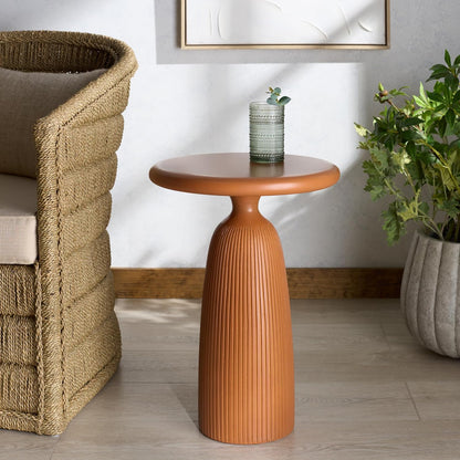 SAFAVIEH Couture Collection - Oskar Brown Concrete Accent Table, Round Modern Side Table, Sculptural Ribbed Design (SFV2604A)