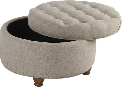 Homepop Home Decor Button Tufted Woven Round Storage Ottoman Large
