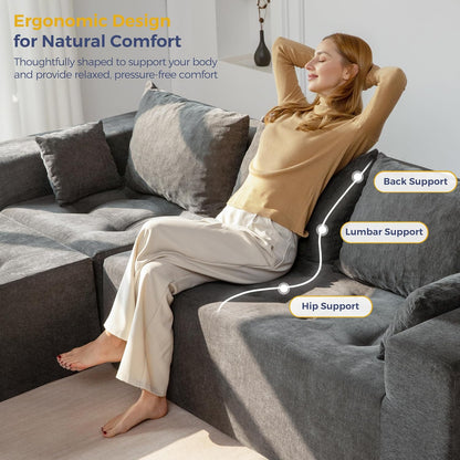 MAXYOYO Modular Sectional Sofa Couch, L Shaped Cloud Couch with Flexible Ottoman, Chenille Upholstered Living Room Sofa Chair for Living Room, No Assembly Required, Light Grey
