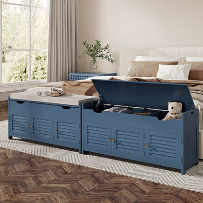 ChooChoo 41.3" Shoe Storage Bench with Lift Top Storage, Entryway Bench with Cushioned Seat, Adjustable Shelf, Shoe Cabinet with Hidden Space, for Entryway, Bedroom, Living Room, Blue