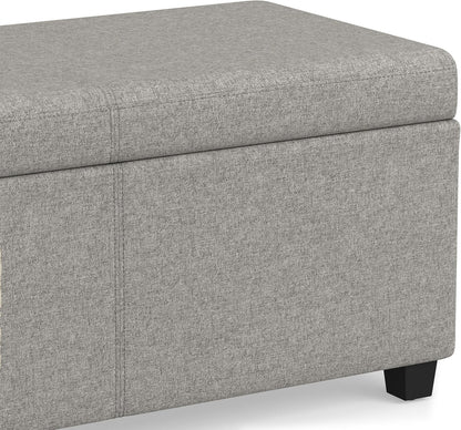 SIMPLIHOME Avalon 54" Wide Linen Look Fabric Storage Ottoman in Cloud Grey | Contemporary lift-top ottoman with high-density foam; rectangle storage bench or coffee table for living room or entryway.