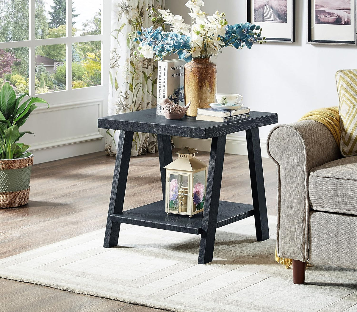 Roundhill Furniture Athens Contemporary 3-Piece Wood Shelf Coffee Table Set , Black