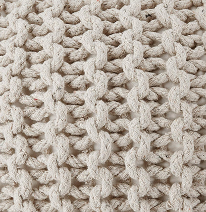 · REDEARTH · Round Pouf Ottoman - Hand Knitted Boho Poof Footrest - Ivory