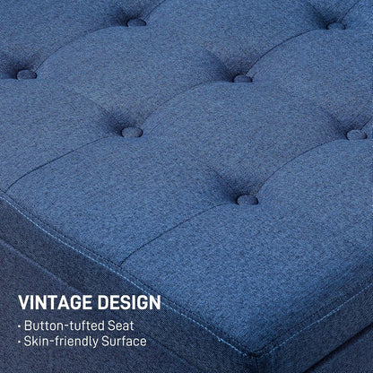 Round Storage Button Tufted Flip Top Ottoman in Classic Blue Velvet with Comfortable Upholstery and Premium Quality Design