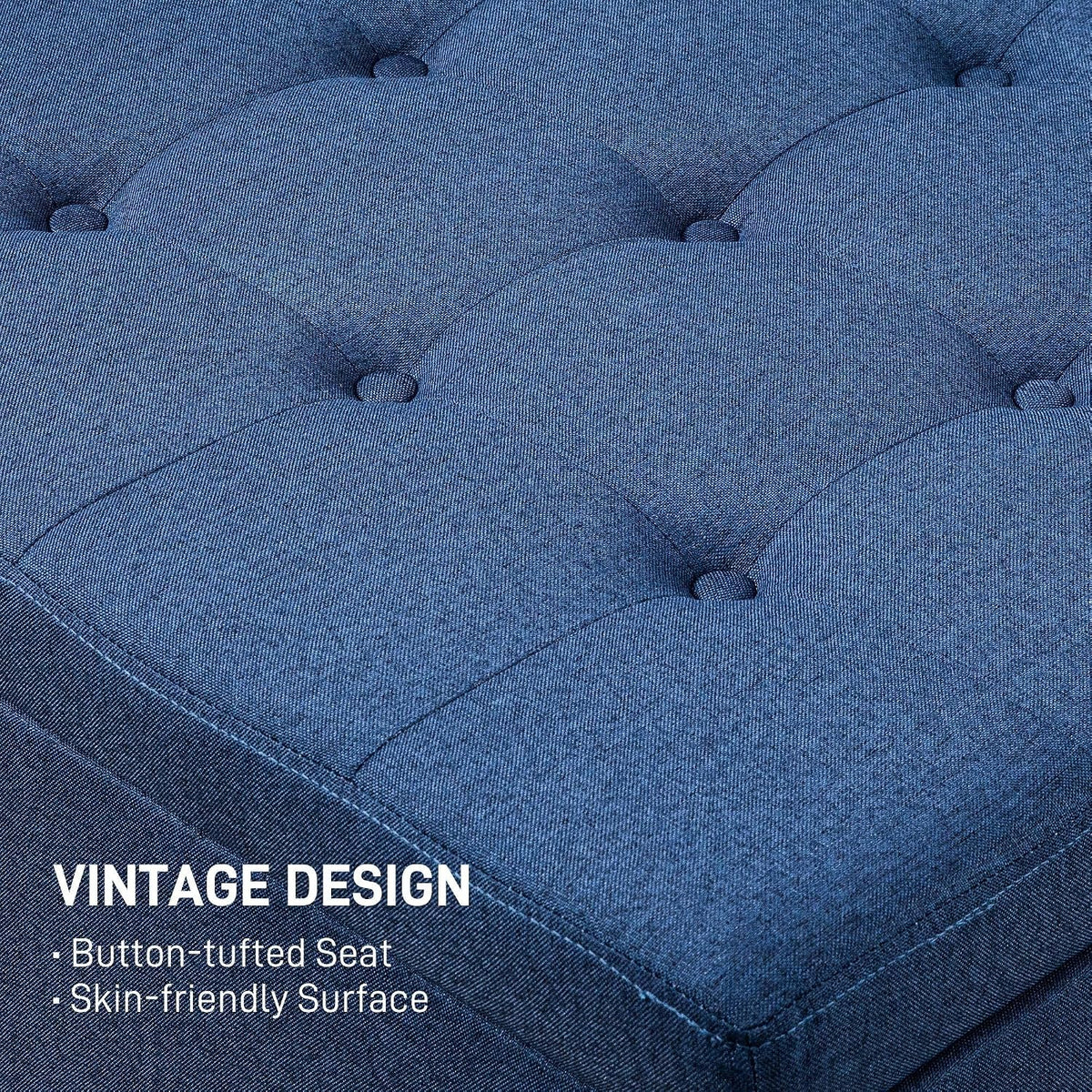 Round Storage Button Tufted Flip Top Ottoman in Elegant Blue Velvet with Comfortable Upholstery and Premium Quality Modern Style